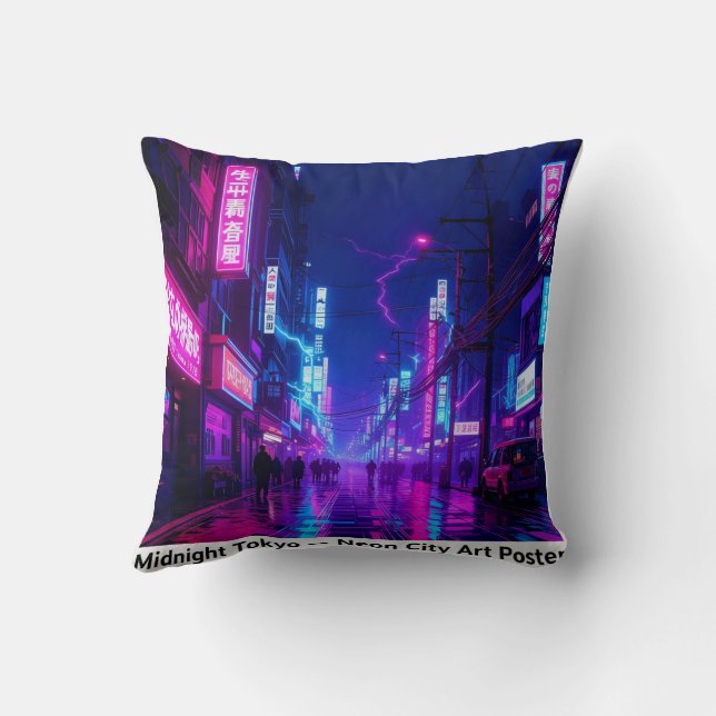 Midnight Tokyo — Neon Cyberpunk Throw Pillow (Back)