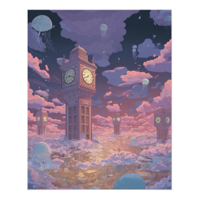 Midnight Tower Glow Fantasy Dreamscape Poster (Front)