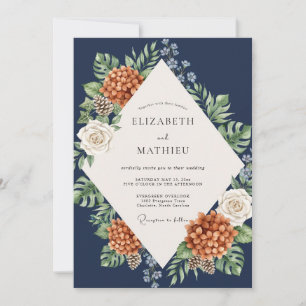 Midnight Tropical Blossom Wedding Invitation