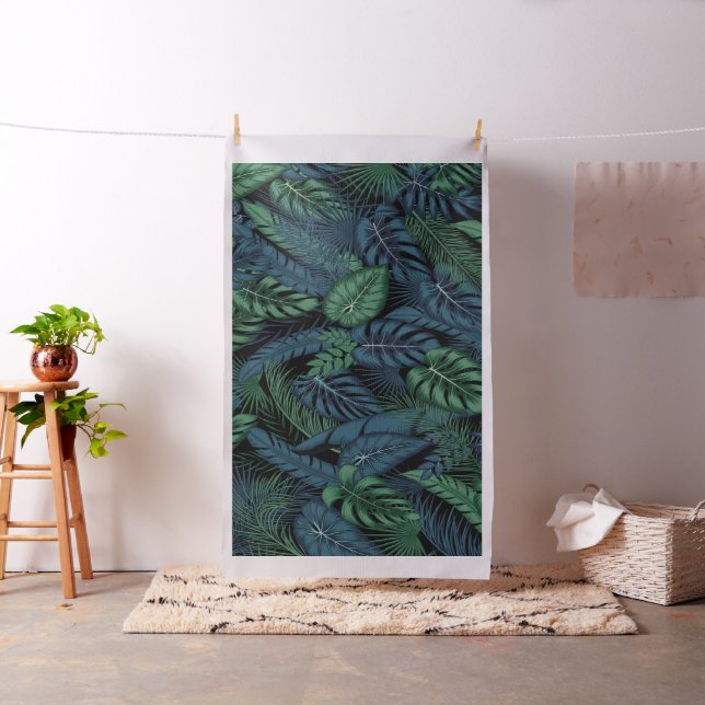 Midnight Tropical Leaves Pattern Fabric (In Situ)