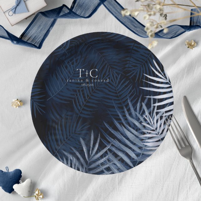 Midnight Tropical Palm Pattern ID1322 Paper Plate (Creator Uploaded)
