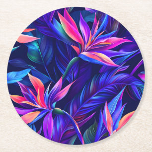 Midnight Tropical Rainforest Round Paper Coaster