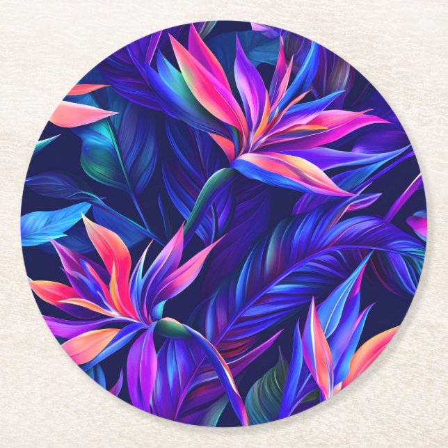 Midnight Tropical Rainforest Round Paper Coaster (Front)