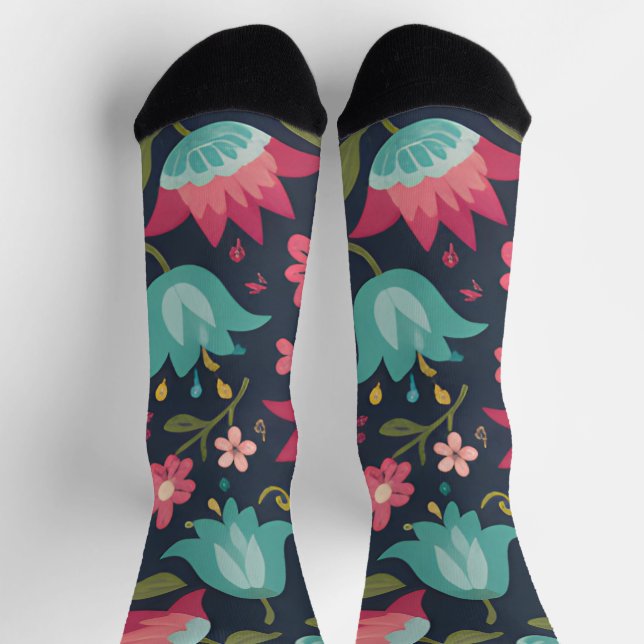 Midnight Tulip & Teal Blossom Socks (Top)