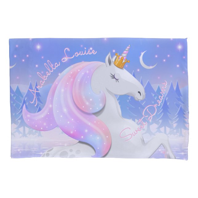 Midnight Unicorn Princess Frozen Lake Sweet Dreams Pillowcase (Front)