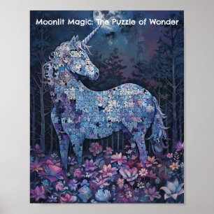 Midnight Unicorn Puzzle - Celestial Fantasy Art Poster