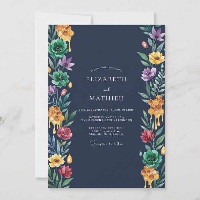 Midnight Vibrant Bloom Wedding Invitation (Front)