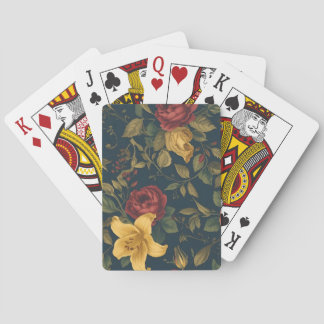 Midnight Victorian Floral – Yellow Lilies & Roses Playing Cards