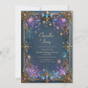 Midnight Violet Celestial Filigree Wedding Invitation