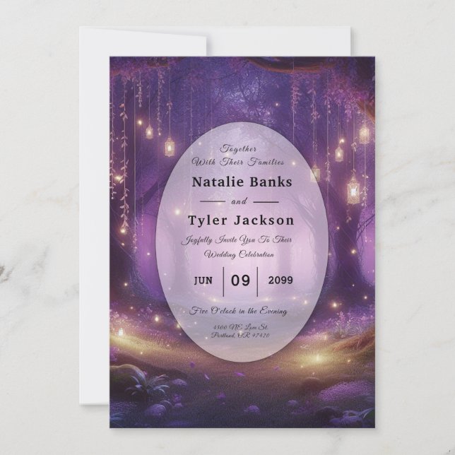 Midnight Violet Enchanted Forest Wedding Invitation (Front)