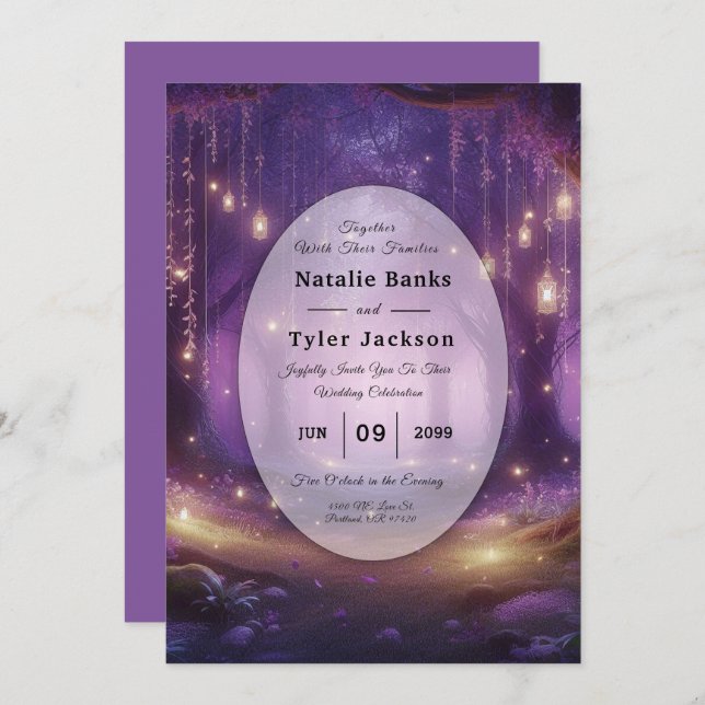Midnight Violet Enchanted Forest Wedding Invitation (Front/Back)