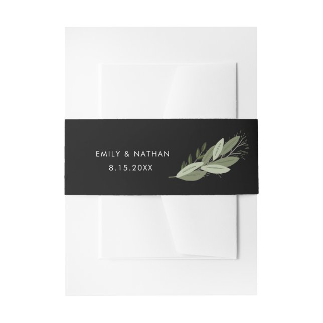 Midnight Wedding Sprigs Belly Band Invitation Belly Band (Front Example)