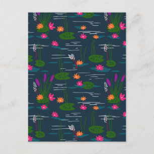 Midnight Whimsical Lotus Floral Garden Holiday Postcard
