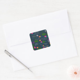 Midnight Whimsical Lotus Floral Garden  Square Sticker
