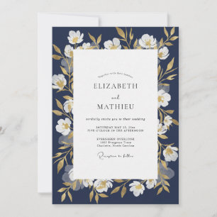 Midnight White Blossom Wedding Invitation