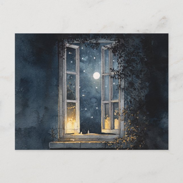  Midnight Window Whispers” – Poetic Night View Pos Postcard (Front)