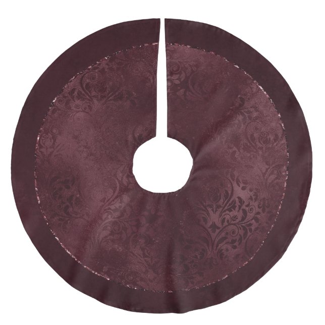 Midnight Wine Romance | Dark Satiny Grunge Damask Brushed Polyester Tree Skirt (Front)