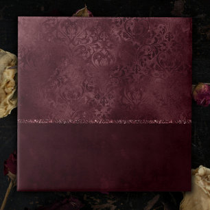 Midnight Wine Romance Dark Satiny Grunge Damask Ceramic Tile