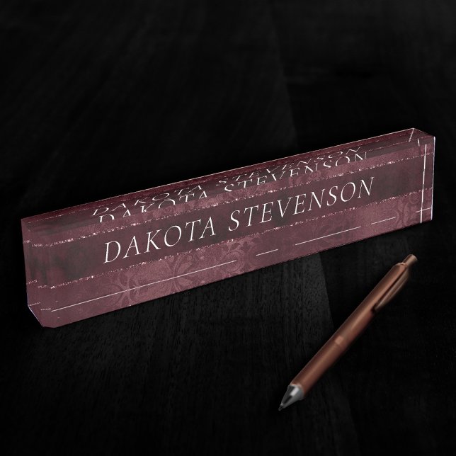 Midnight Wine Romance | Dark Satiny Grunge Damask Nameplate (Creator Uploaded)