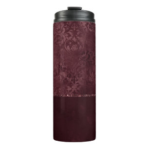 Midnight Wine Romance Dark Satiny Grunge Damask Thermal Tumbler