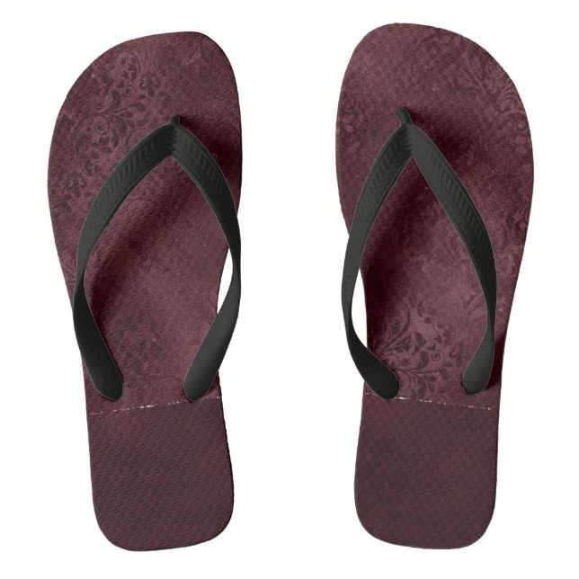 Midnight Wine Romance | Dark Satiny Grunge Damask Thongs (Footbed)