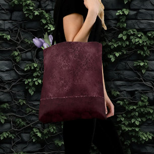 Midnight Wine Romance Dark Satiny Grunge Damask Tote Bag