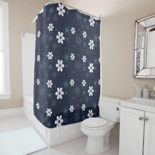 midnight winter flowers shower curtain