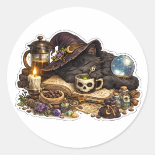 Midnight Witch Cat Crystal Ball Sticker