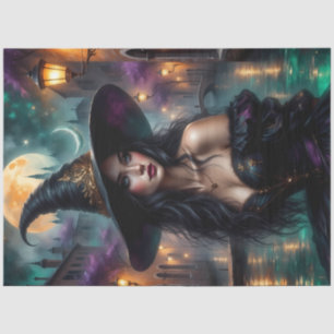 Midnight Witch in Moonlit Venice with Gothic Charm Tissue Paper