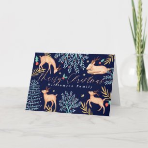 Midnight Woodland Forest Reindeer & Christmas Tree Holiday Card