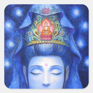 Midnight Zen Meditation Kuan Yin Square Sticker