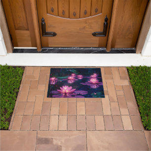 Midnight Zen Nature Pink Lotus Pond Doormat