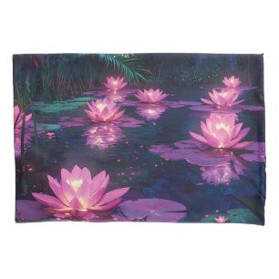 Midnight Zen Nature Pink Lotus Pond Pillowcase