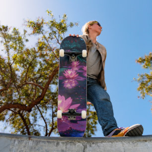 Midnight Zen Nature Pink Lotus Pond Skateboard