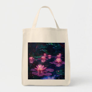 Midnight Zen Nature Pink Lotus Pond Tote Bag