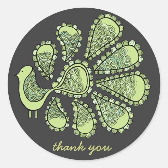 Midori Green Peacock Thank You Label Sticker (Front)