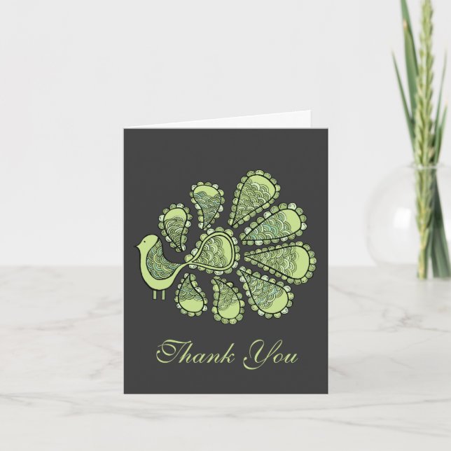 Midori Lime Peacock Wedding Thank You Note Card (Front)