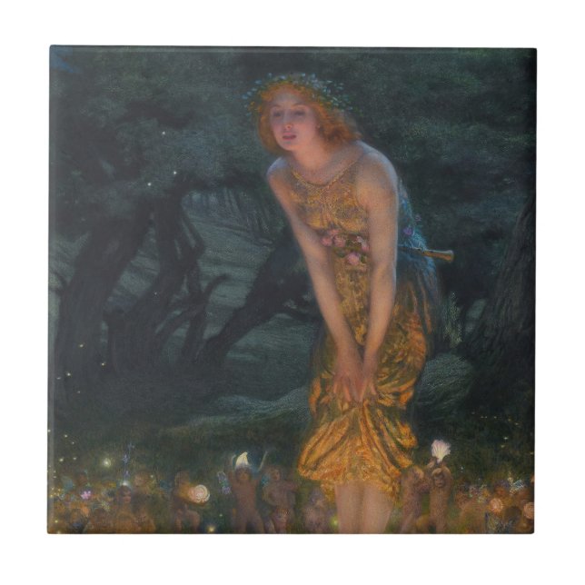 Midsummer Eve Edward Robert Hughes fairies fantasy Ceramic Tile (Front)