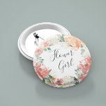 Midsummer Floral Flower Girl 6 Cm Round Badge<br><div class="desc">Identify the key players at your bridal shower with our elegant,  sweetly chic floral buttons. Button features a watercolor floral wreath of peachy pink peonies,  white hydrangea flowers and botanical greenery with "flower girl" inscribed inside in hand lettered script.</div>