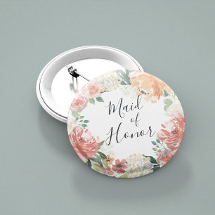 Midsummer Floral Maid of Honour 6 Cm Round Badge