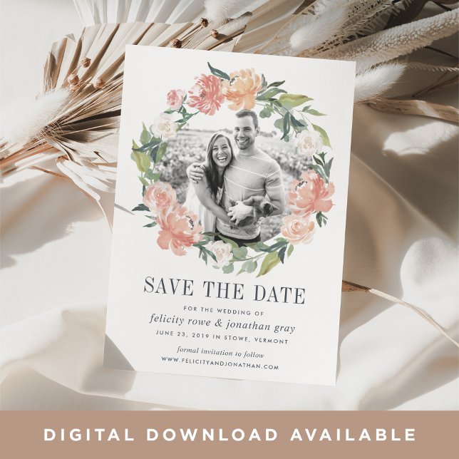 Midsummer Floral Photo Save the Date Card (Creator Uploaded)