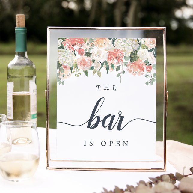 Midsummer Floral "The Bar is Open" Wedding Sign (Creator Uploaded)