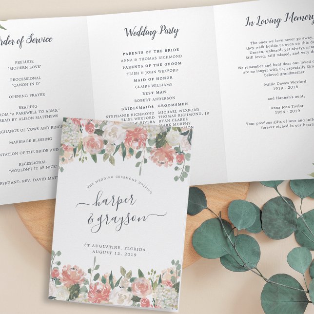 Midsummer Floral Wedding Ceremony Tri-Fold Programme (Creator Uploaded)