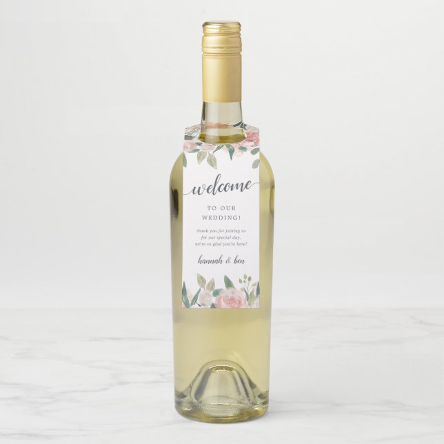 Midsummer Floral Wedding Welcome Bottle Tag (On Bottle)
