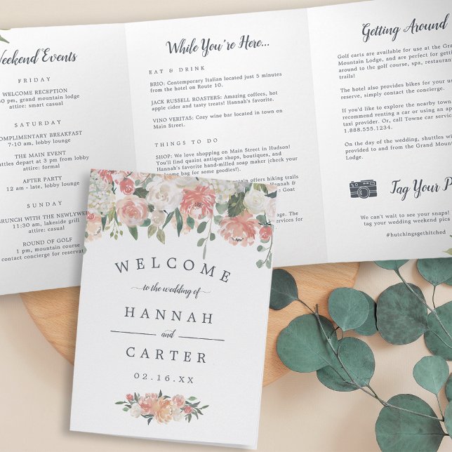 Midsummer Floral Wedding Welcome Letter Itinerary Tri-Fold Programme (Creator Uploaded)