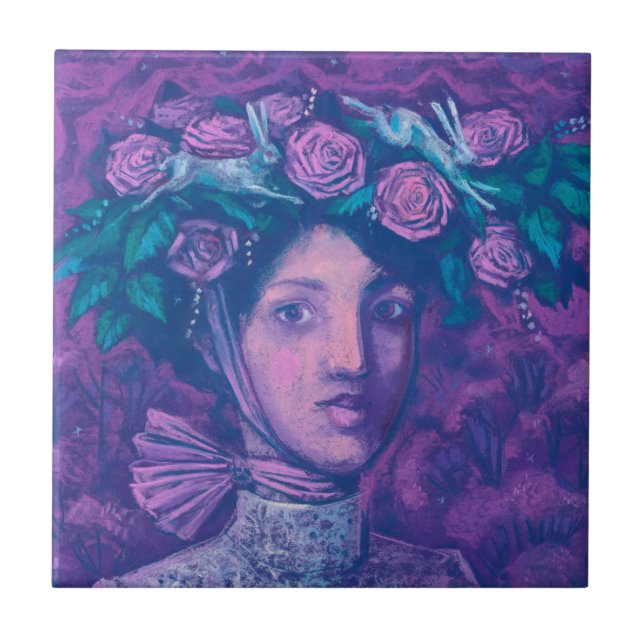 Midsummer Hat, Summer Fantasy Surreal Portrait Art Ceramic Tile (Front)