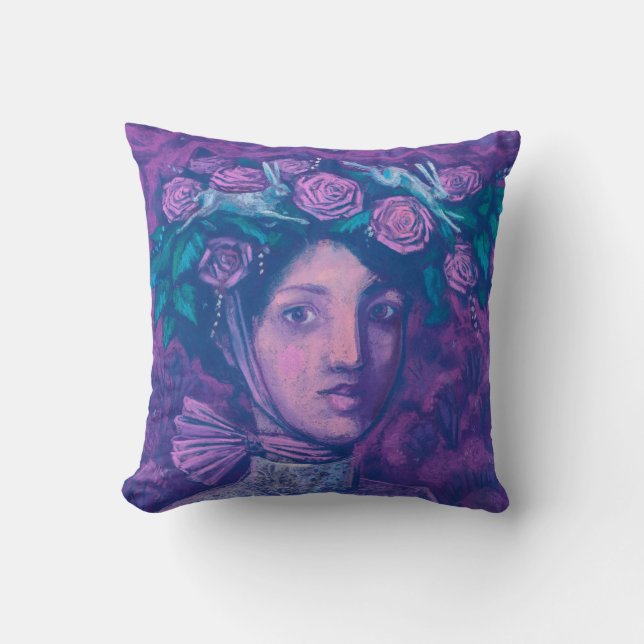 Midsummer Hat, Summer Fantasy Surreal Portrait Art Cushion (Front)