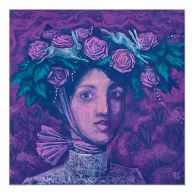 Midsummer Hat, Summer Fantasy Surreal Portrait Art Poster (Front)