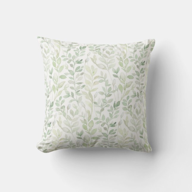 Midsummer leaves hand-painted watercolor cushion (Front)