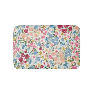Midsummer meadow, blooming plant pattern. bath mat
